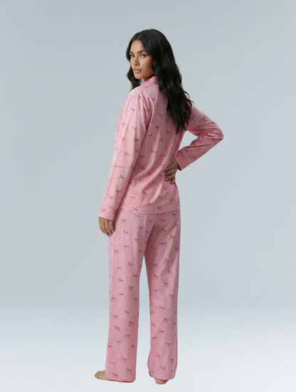 Ensemble pyjama rose en coton avec nœud