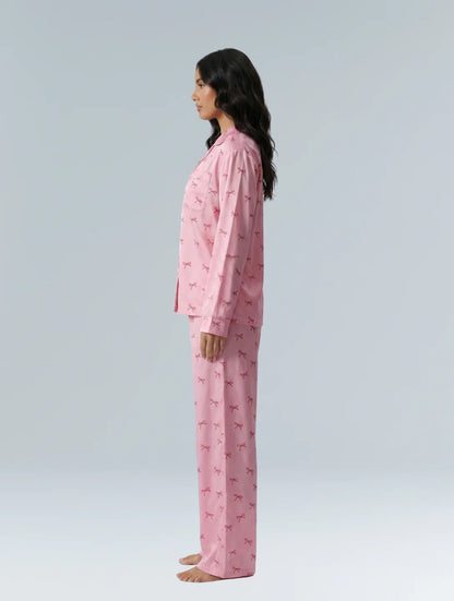 Ensemble pyjama rose en coton avec nœud